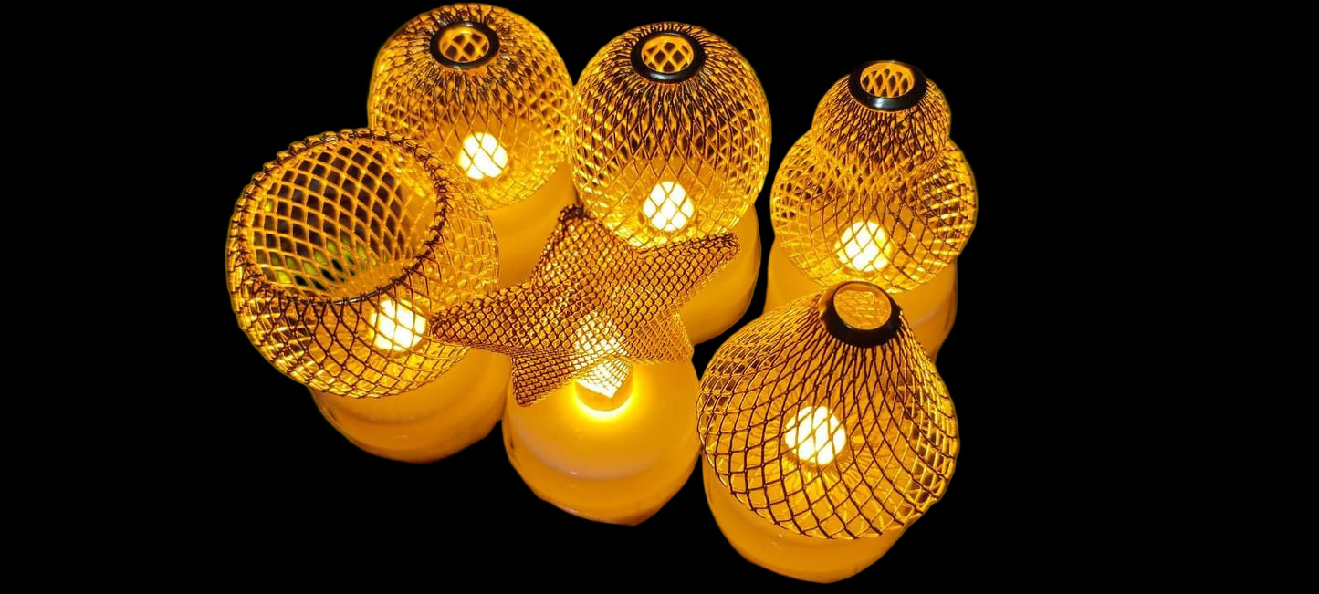 Golden Net LED Tealight Candle Lanterns Star 6 pcs