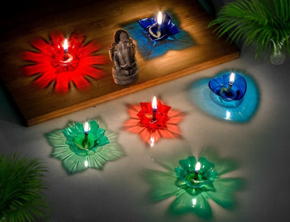 3D Reusable Reflective Shadow Colourful Diya (Pack of 4/12/24)